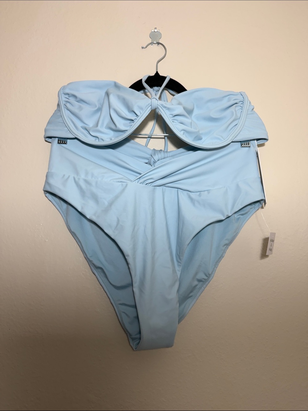 Caroline Constas NWT Light Blue Bandeau Bikini Set w Neck Tie Option Size XL
